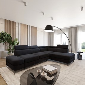 Masseno Narożnik AVISE z funkcją spania i pojemnikiem na pościel Narozniki L, Rozkładana sofa - Czarny, MATT VELVET 99