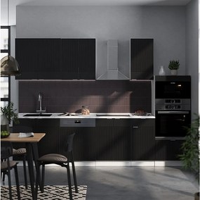 Aneks kuchenny czarny w paski/biały 300x46x81.6 fame-line