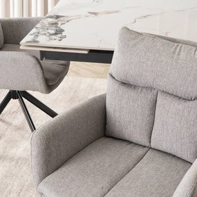 Zestaw Stół Rozkładany Ceramiczny REX 2 180-240 cm Biały Marmur/Czarny i 4 Krzesła Tapicerowane PAUL Szare Nowoczesne