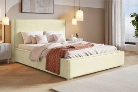 Łóżko tapicerowane 160x200 cm Sydney z pojemnikiem  - lamówka, stelaż metalowy, welur - wanilia (Amor Velvet 4323)