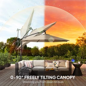 Outsunny Parasol ogrodowy LED Solar Ø300 cm obrotowy z korbą, stojakiem, pokrowcem beżowy | Aosom PL