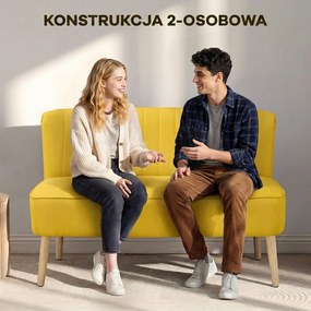 HOMCOM 2-osobowa sofa, miękkie obicie, łatwa do czyszczenia, do 220 kg, 117 x 56,5 x 77 cm, żółta | Aosom PL