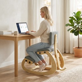 HOMCOM Ergonomiczne krzesło klęczące, stołek klęczący z oparciem, wygląd sztruksu, fotel biurowy do domu, biura, medytacji, ciemnoszary | Aosom PL