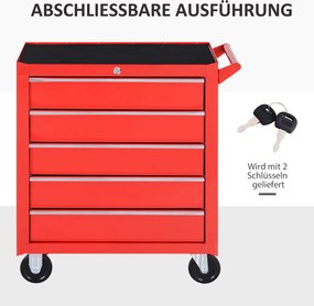 DURHAND Szafka na kółkach, Szafka narzędziowa do garażu, schowka, Stal, 69Dł x 33Szer x 75Wys cm, Czerwony