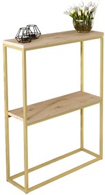 Nowoczesna konsola z metalowym stelażem złoty + dąb artisan - Carello 3X