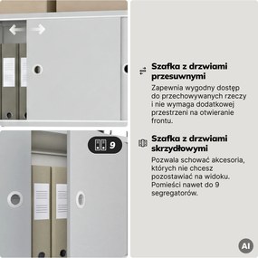Regał na segregatory z szafką zamykaną, biurowy, otwarte półki, metalowy szary, 800x2200x400 mm: ARIEL