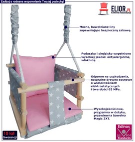 Różowo-szara huśtawka dla dziewczynki 3w1 D6-W66