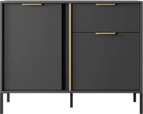 Komoda Zante V – elegancka komoda w kolorze antracytowym ze złotymi detalami, 2-drzwiowa z 1 szufladą