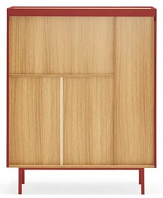Czerwona wysoka komoda w dekorze dębu 95x120 cm Arista – Teulat
