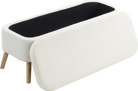 HOMCOM Pufa do przechowywania, siedzisko z 65 L przestrzeni, podnóżek, materiał polarowy, drewno kauczukowe, pianka, 120 x 42 x 45 cm, Kremowy