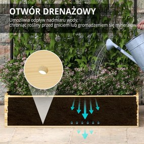 Outsunny Łóżko Ogrodowe Wysokie z Podporą Drewniana Skrzynia na Kwiaty Grządka Ziołowa Donica Naturalne Drewno 80x38x145cm | Aosom PL
