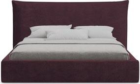 Ciemnofioletowe tapicerowane łóżko dwuosobowe ze schowkiem ze stelażem 160x200 cm Esala – Makamii