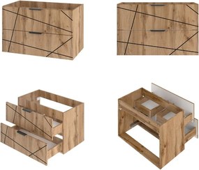 Szafka ścienna 80 cm z umywalką wpuszczaną Wood 01, dąb wotan - zestaw 3
