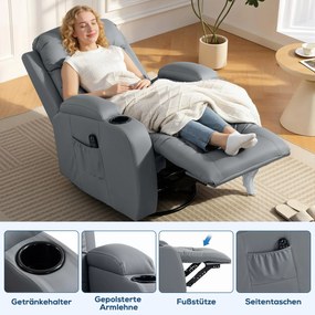 HOMCOM Fotel masujący z funkcją kołysania, leżenia i ogrzewania, 3 tryby, obracany, Jasnoszary | Aosom PL