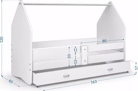 Łóżko dziecięce Fribo 80x160/180 z szufladą barierką i stelażem MDF białe
