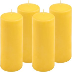 Zestaw słupkowych świec, 20 cm, Ø 7,5 cm, żółty, 4 sztuki.