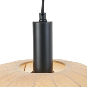 Lampa wisząca Japandi czarna z brązowym materiałowym kloszem 2-źródła światła - BidaJapandi Oswietlenie wewnetrzne