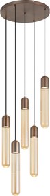 Lampa wisząca Art Deco ciemny brąz z żebrowanym szkłem 5-punktowa - Walcott