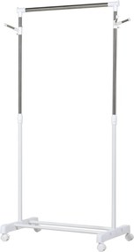HOMCOM Mobilny wieszak na ubrania z regulowaną wysokością, z dolną półką, 4 koła, Biały