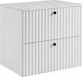 Szafka łazienkowa wisząca z blatem 60, biały + blat z efektem marmuru Bianco, uchwyty w trzech kolorach, 60 x 44,4 x 58,6 cm