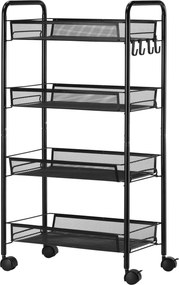 HOMCOM Wózek z 4 wiszącymi koszami, serwisowy na kółkach, mobilny, z wymiennymi hakami, stal, 45 x 26,5 x 84 cm, czarny