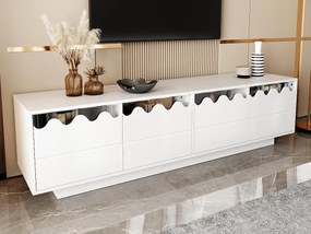 Nowoczesne meble pod TV 170x40x45cm - z 4 frontami - falisty design - MDF + płyty wiórowe - Biały