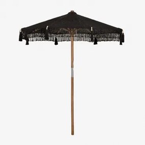 Parasol Z Drewna Tekowego I Bawełny Tongariki Ø220 Cm & Czarna Makrama - Sklum