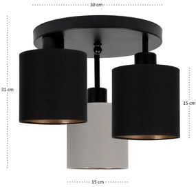 Lampa sufitowa czarna trzypunktowa z szaro-czarnymi abażurami C-3030SC