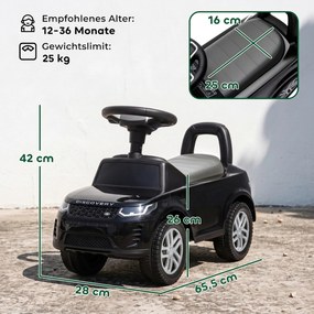 AIYAPLAY LAND ROVER DISCOVERY jeździk, samochodzik z klaksonem i odgłosami silnika, schowek pod siedzeniem 18-36 miesięcy Czarny | Aosom PL