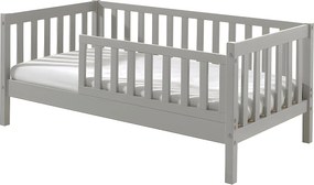 Łóżko Dziecięce Toddler II 70x140 cm Szare z Litego Drewna z Wbudowanym Stelażem - Styl Skandynawski, Produkcja Europejska