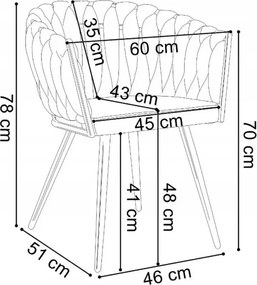 Eleganckie krzesło tapicerowane Marray z weluru z ozdobnym splotem i metalowymi nogami