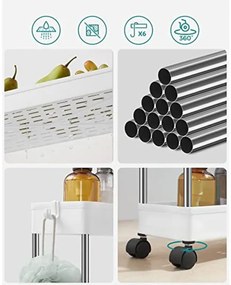 Półka plastikowa na kółkach CART 13,5x42x83 cm biała