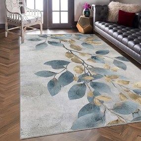 Chodnik w jasnoniebiesko-złotym kolorze odpowiedni do prania 80x200 cm Golden Leaves – Mila Home