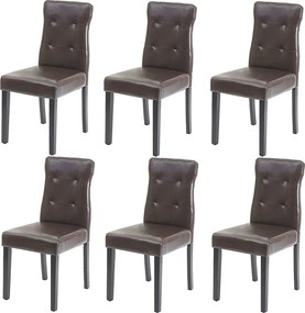 Krzesło do jadalni MCW-E58 (zestaw 6 sztuk),  imitacja skóry brązowy, ciemne nogi