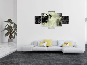 Obraz - Księżyc w pełni nad powierzchnią, wersja czarno - biała (125x70 cm)