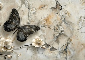 Obraz na szkle - Marmurowe tło z motylami (70x50 cm)