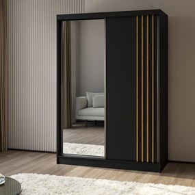 Szafa Przesuwna NELVIA 150 cm z Lustrem Szafa Dwudrzwiowa Czarna