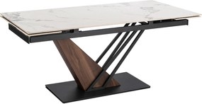 Zestaw Stół Rozkładany Ceramiczny REX 2 180-240 cm Biały Marmur/Orzech i 4 Krzesła Tapicerowane GRENADA Kremowe Nowoczesne