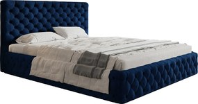 Łóżko 180x200 Furis z pojemnikiem - łóżko w stylu glamour w tkaninie welurowej - pojemnik i stelaż w zestawie - niebieski (Kronos 09)