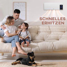 HOMCOM Grzałka Elektryczna, Montaż na Ścianie, Funkcja Oscylacji, 2 Tryby, Timer, Wyświetlacz LED, Biała