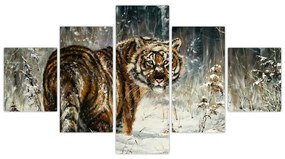 Obraz - Tygrys w zaśnieżonym lesie, obraz olejny (125x70 cm)