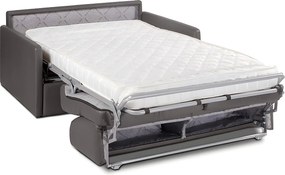 Kanapa 2-osobowa rozkładana typu express z szarej ekoskóry siedzisko z pianki i z siedziskiem z pianki z pamięcią kształtu - Powierzchnia spania 120 cm - Materac 14 cm CALIFE