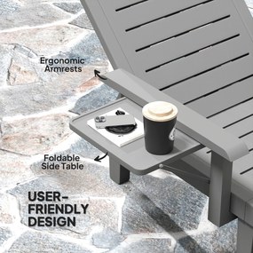 Outsunny Leżak ogrodowy z stolikiem bocznym wygląd drewna leżak z 5-stopniową regulacją oparcia ciemnoszary | Aosom PL