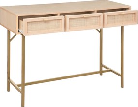 Wąska konsola boho RAYO z 3 szufladami i plecionką wiedeńską