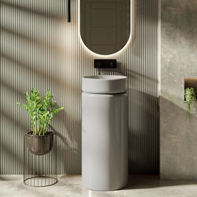 Umywalka z konglomeratu wolnostojąca okrągła szara błyszcząca 85 x 40 cm RONA Grey Glow : Podłączenie syfonu - Do podłogi