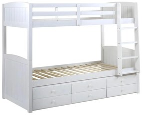 Łóżko piętrowe ANCHISE z możliwością rozdzielenia - 90 × 190 cm - Z półkami - Świerk lakierowany na biało