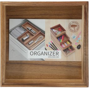 Drewniany organizer na biurko HEDO do szuflady, 15 x 15 x 5 cm