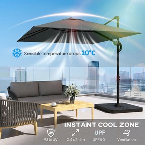 Outsunny Aluminiowy parasol ogrodowy Ø244cm z korbą, stojakiem, wodoodporny, obrotowy 360°, ciemnoszary | Aosom PL