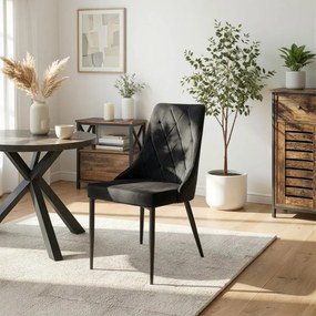 Krzesło Tapicerowane do Salonu CORK Czarne Welurowe Nowoczesne Loft