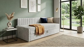 Łóżko dzienne wysuwane 2x90x200cm w tkaninie MANILA 14 jasnoszarej